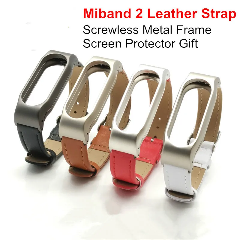 

Leather Strap For Xiaomi Mi band 2 Wrist Strap Miband 2 Smart Bracelet Screwless Stainless Steel Metal Frame and Leather Belt