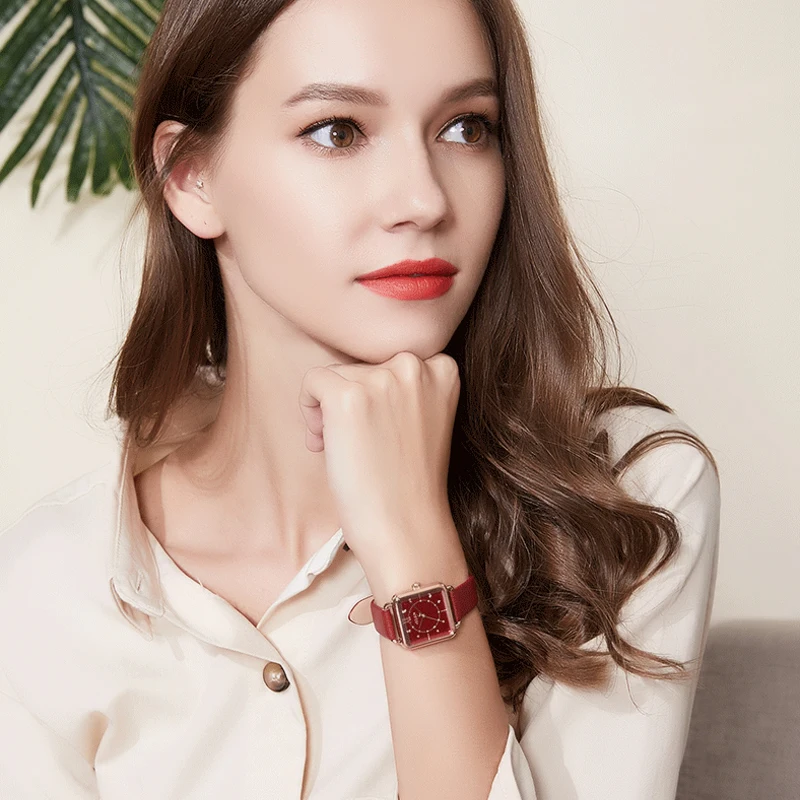 Julius бренд леди Ретро Красные квадратные часы с кожаным ремешком женские повседневные водонепроницаемые кварцевые наручные часы Montre Femme подарок