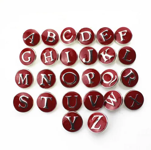 

Free shipping ! alloy alphabet snap button charms A-Z red enamel 18mm letter snap button jewelry
