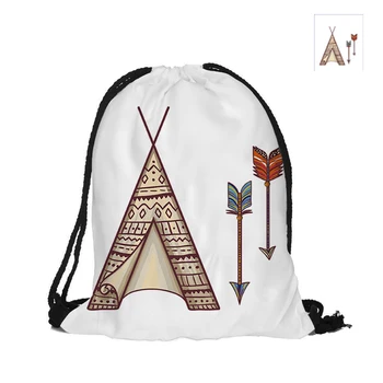 

Boho Style Printing Drawstring Backpack Fashion Polyester Bags For Women Men Pouch Backpacks Tent And Arrows Printed