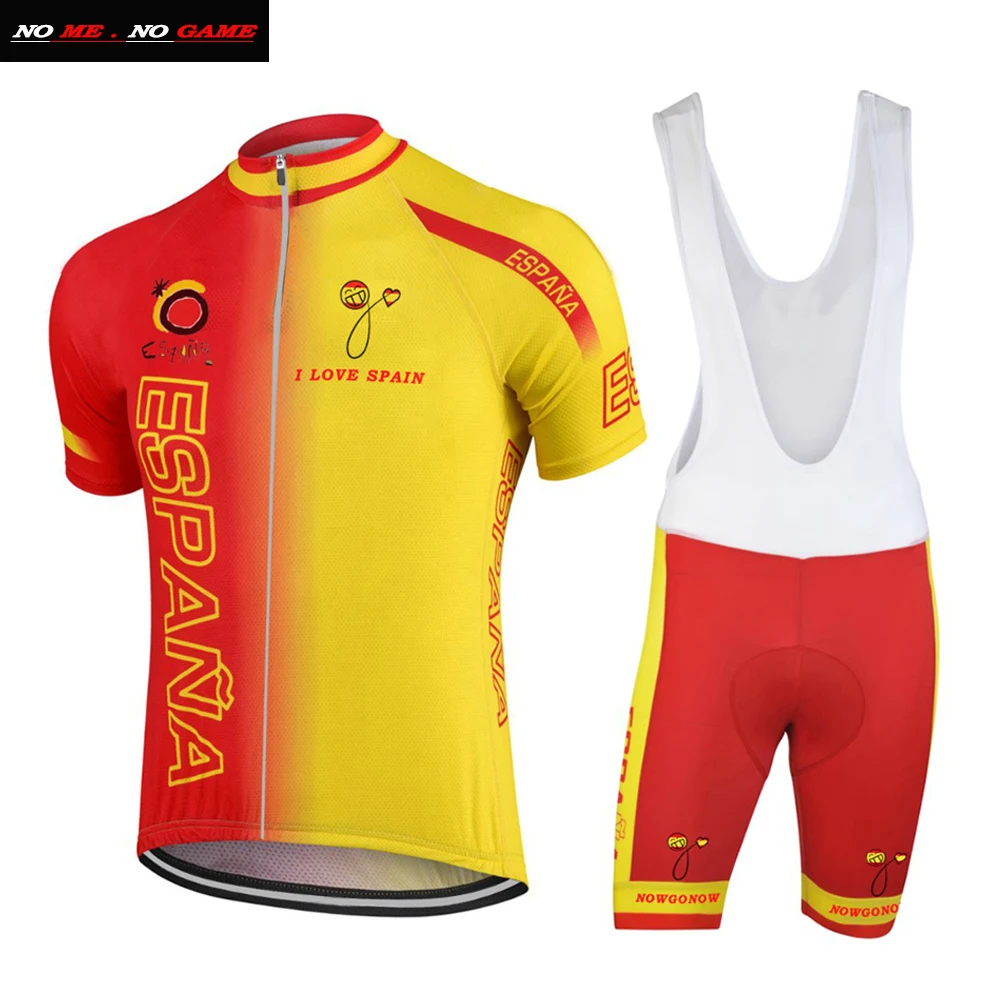 

Men spain national team cycling jersey Racing bike clothing wear yellow red national team maillot ciclismo gel pad