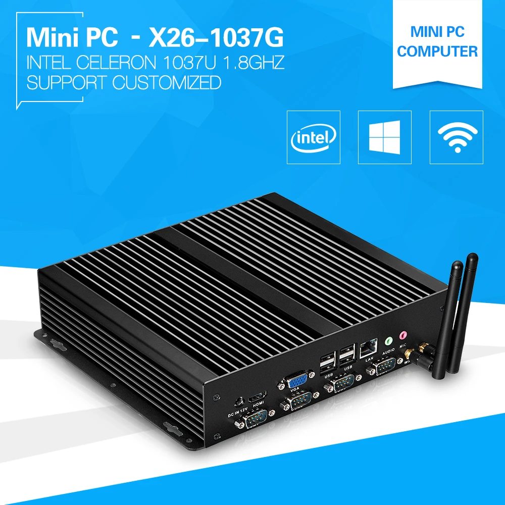 Lowest Price Newest 1037u Industrial Mini PC X26-1037G One Lan 4*RS232 8*USB Industrial COMPUTER Fanless Thin Client all-day Using 4G Ram