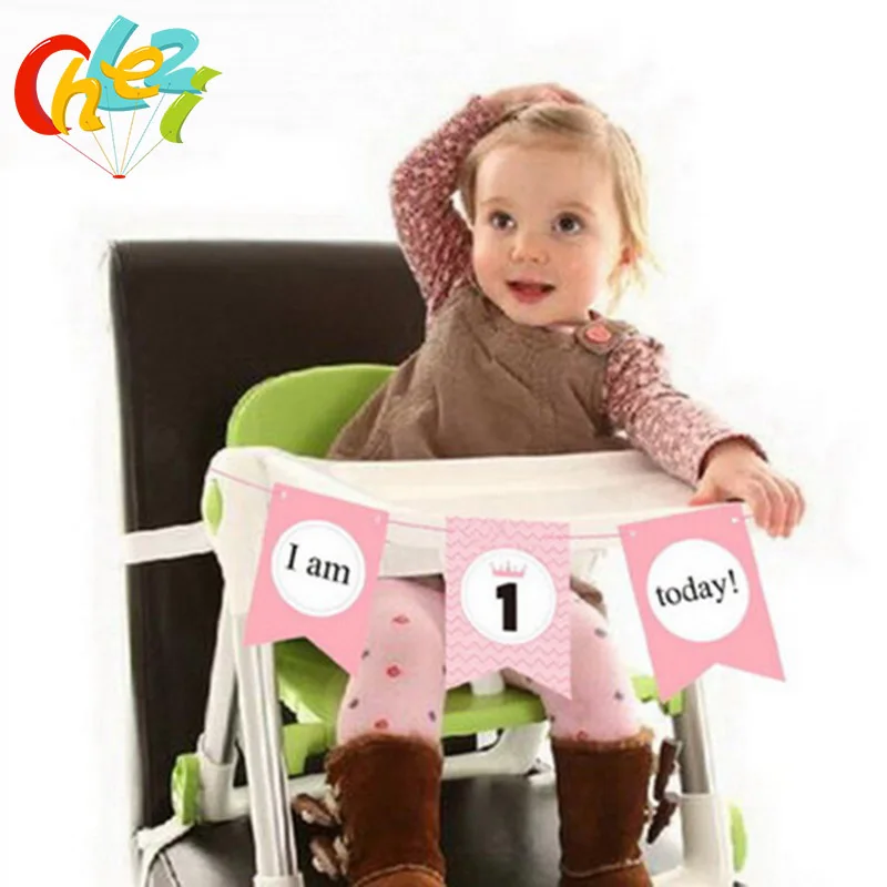 

I am 1 Today Paper Banner Bunting Flags DIY Tutu Net yarn Boy Girl Monthly the First Birthday Party Decorations Baby Photo Props