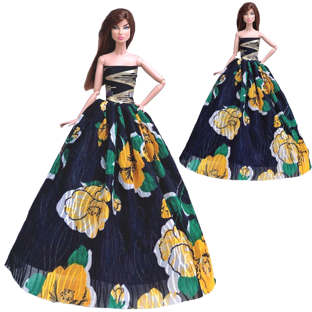 

NK 2019 One Pcs Doll Blue flower Dress Noble Party Gown For Barbie Doll Accessories Outfit Best Gift For Girl' Doll 7X
