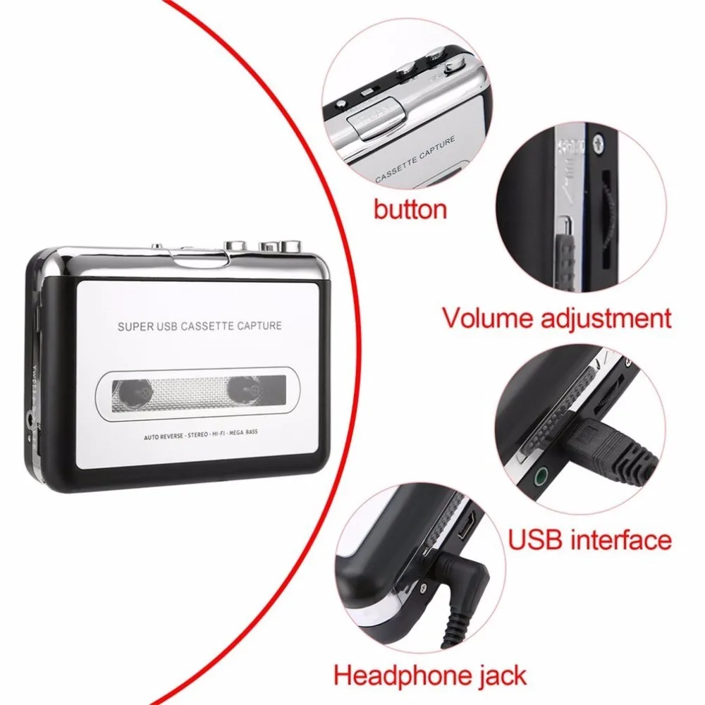 Высокое качество USB2.0 портативная лента для ПК супер Кассета для MP3 аудио Музыка CD цифровой плеер конвертер записывающее устройство+ наушники