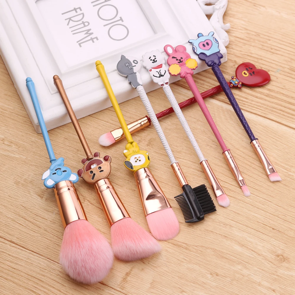 

Pro Cosmetic make-up brush Set Tools Korea Band Cute Eye Shadow Eyebrow Foundation Powder Blush Natural Synthetic Pink Hair
