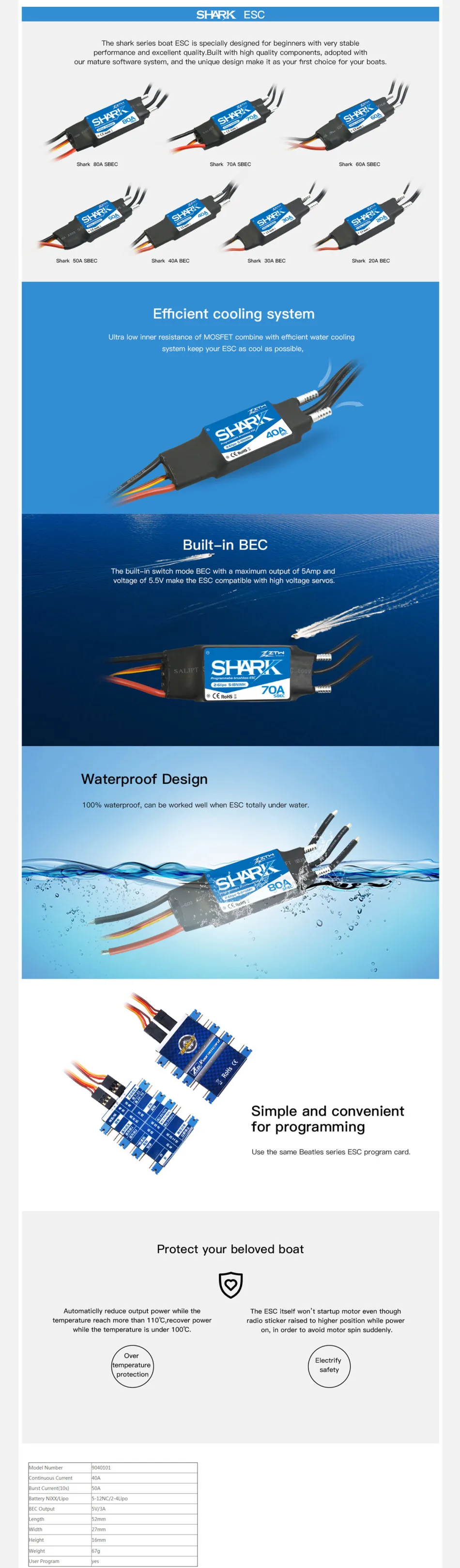 Shark 40A BEC_RC Brushless ESC,RC ESC,Shenzhen ZTW