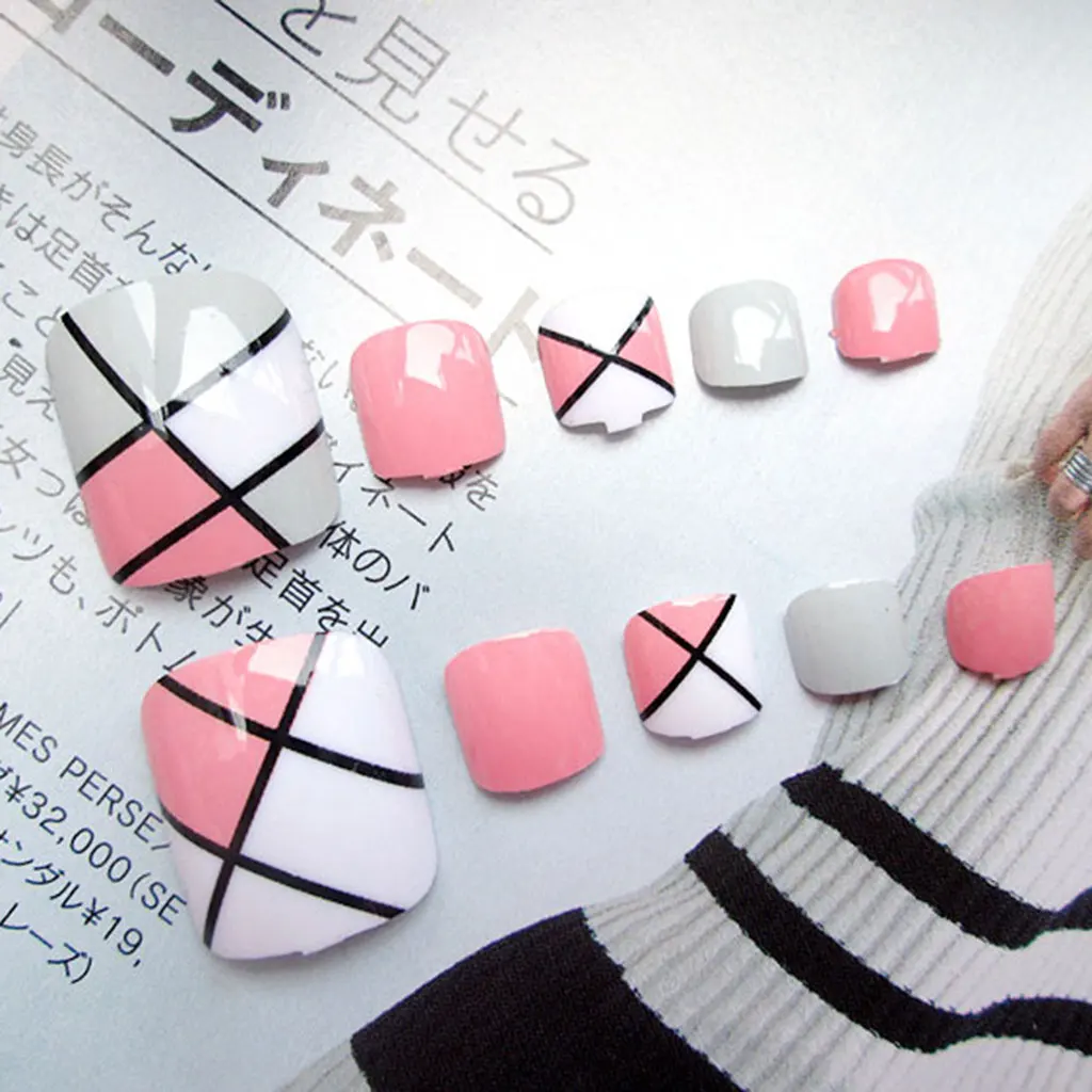 

24Pcs Foot False Nail Tips Cute Fake Toes Nails Toe Art Tool Women Summer Gift