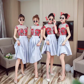 

Classic Mandarin Collar Female Qipao Sexy Perspective Chinese Bridesmaid Wedding Dress Vintage Oriental Lady Slim Cheongsam