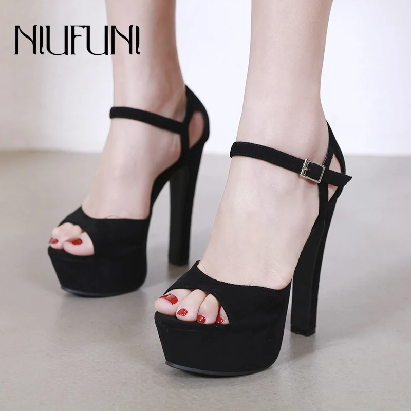 

Peep Toe Women Super High Heels Waterproof Platform Female Sandals Elegant High Quality Buckle Ankle Strap Party Wedding Shoes