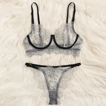 

bra+set Fashion Women Sexy Lingerie Lace Solid Hole Seamless low-Rise Sleepwear Racy Underwear Tops+Briefs Set F300326