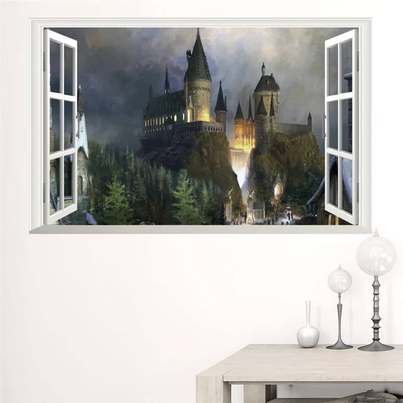 Магический Гарри Поттер плакат 3D окно Хогвартс декоративные наклейки на стену Волшебный мир школьные обои для детей Спальня наклейка