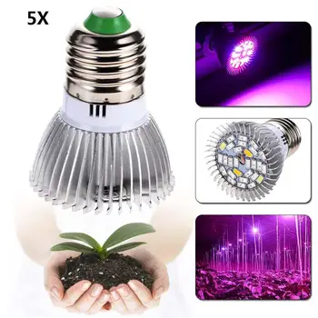 

5Pcs Full Spectrum LED Grow Lights 28W E27 Red+Blue+IR+UV+White Grow Lamp for Plants Vegetables Hydroponics System Grow Tent