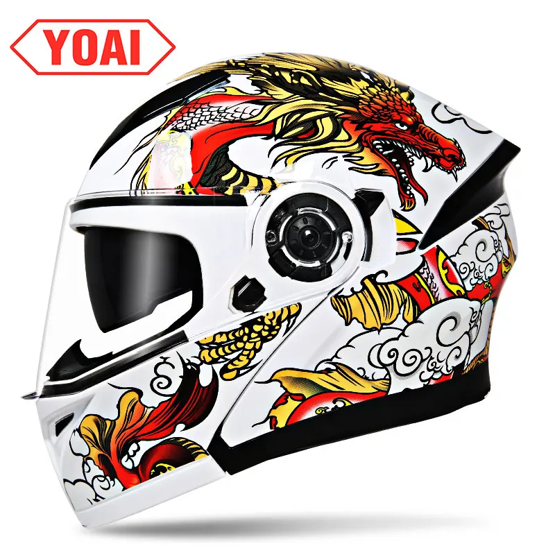 YOAI moto rcycle шлем двойной vsior анфас мото шлемы Filp Up Casco Racing Capacete с внутренним солнцезащитным козырьком - Цвет: 7