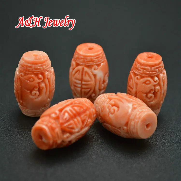 

13x20mm Chinese Ancient Dragon Carved Barrel Beads Imitated Blood Tridacna Fashion Women Bracelet Making 20pc/lot