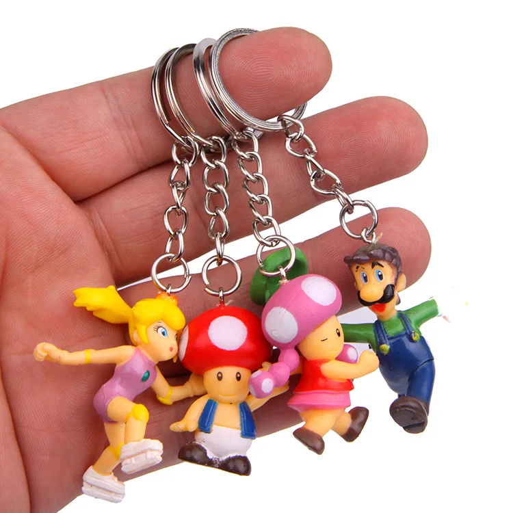 Hot Cute 8pcs/lot Classic Super Mario Bros Keychain Action Figure Mario Luigi Yoshi Peach Goomba King Kong PVC Action Kid Toys