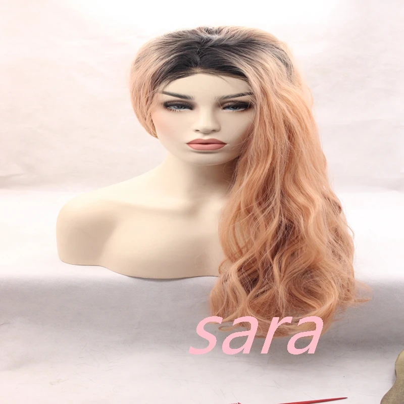Aurica Natural Fashion Short Dark Brown Roots Ombre Light Pink