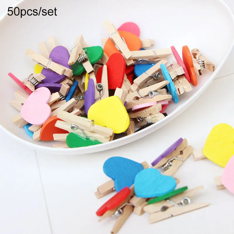 50 шт./компл. детские деревянные Сердца Клип для DIY фото Детские альбомы Красочные DIY игрушки аксессуары домашний декор "сделай сам" деревянный зажим для детей