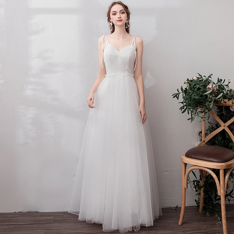 

Simple Wedding Dress 2019 Spaghetti Straps Tulle A Line Back Lace Up Bridal Gowns Robe De Mariee Vestido De Noiva