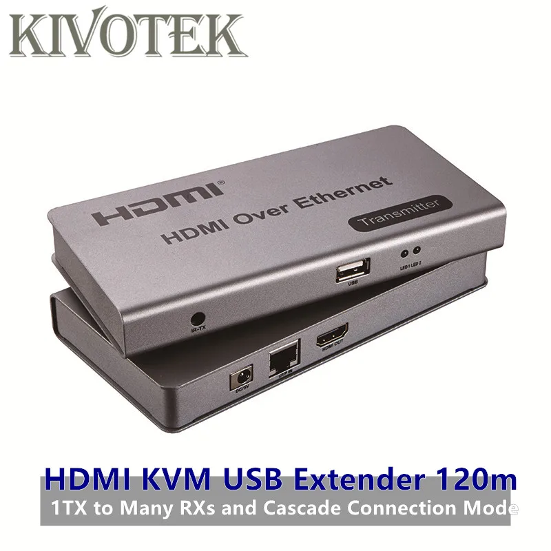 

HDMI KVM USB Extender by cat5e/6 up to 120M TCP/IP Compliant,Supports One Transmitter to Many Receivers HD1080P,IR Remote Contro