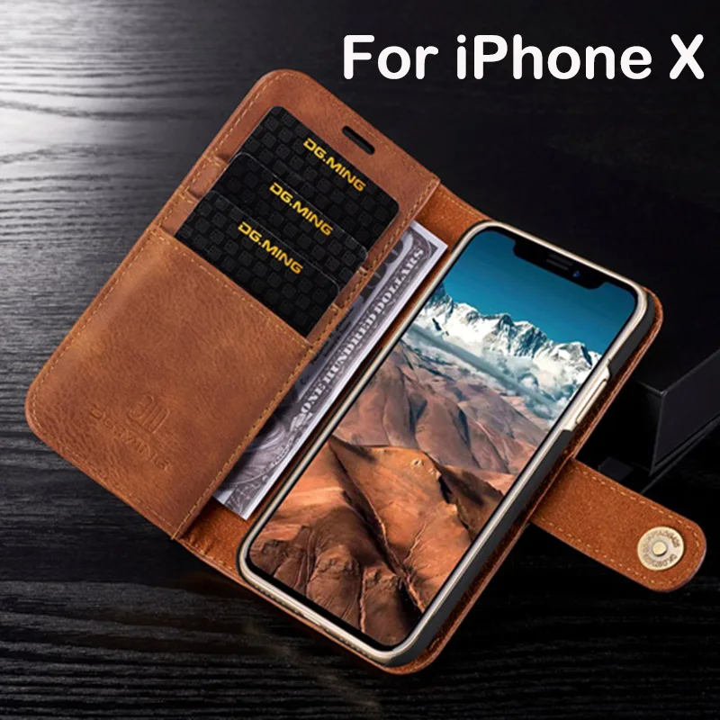 Magnetic Detachable Leather Case Hard Back Cover For iPhone X Case Luxury Brand Wallet Flip 360 Degree Protection For Girls