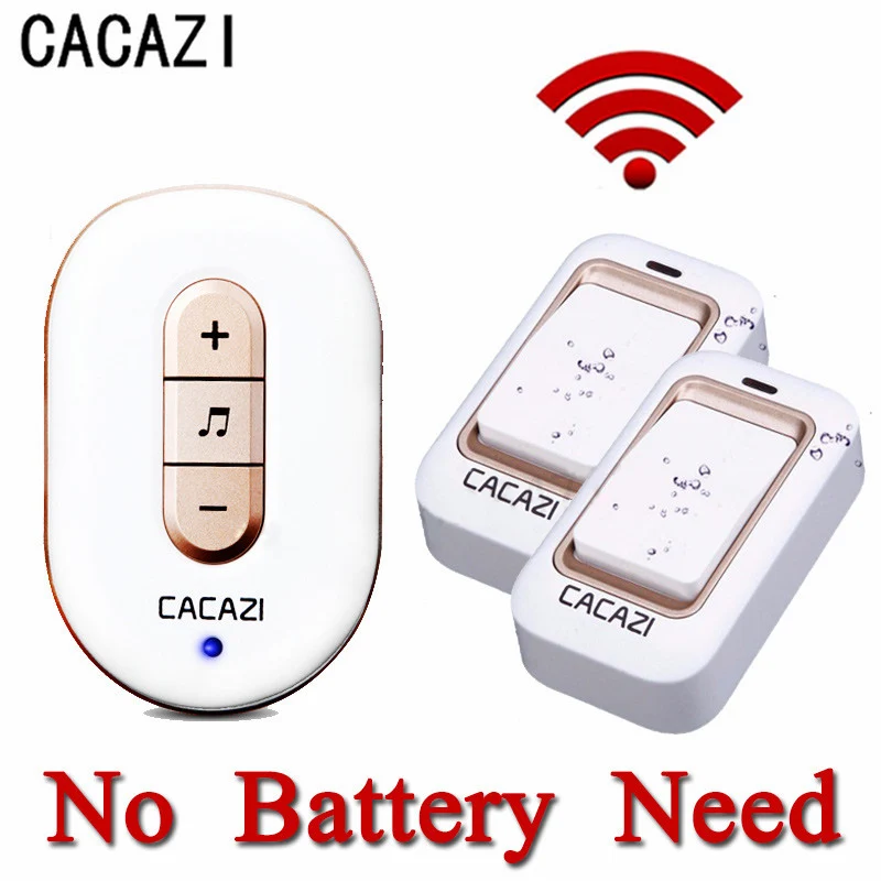 CACAZI New Kinetic Electronic Wireless Doorbell Sefl Powered No Need Battery Led Light Door Bell With 2 Push Button+1 Bell