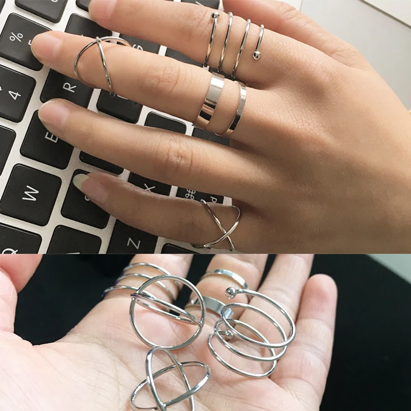 Уникальный набор колец в стиле панк, штабелируемые кольца для женщин, кольцо на палец, 6 шт., набор колец