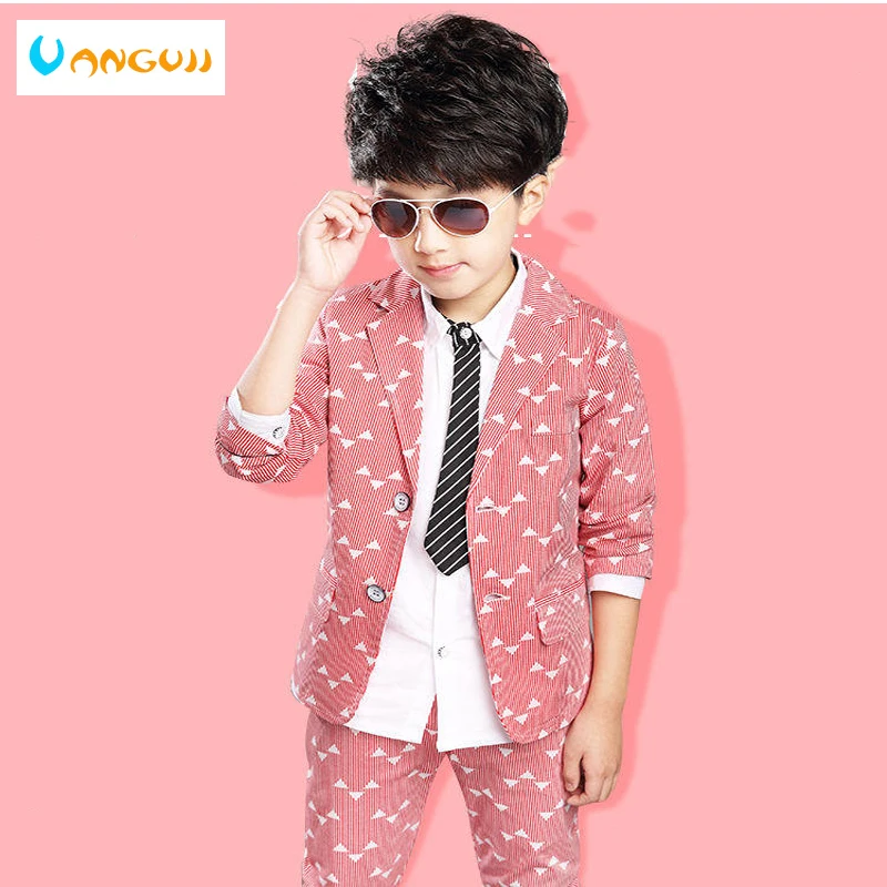 

Boys blazer suits 2-piece-sets for kids 4-13 years old Geometric print suits for boys 3 color striped boys clothes hot sale