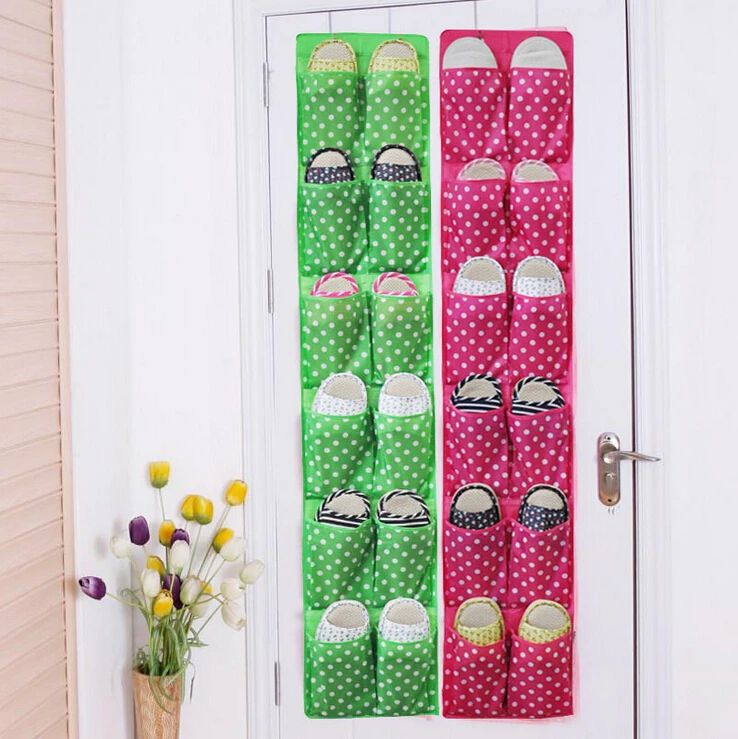 2017High Quality 12 Pockets Over Door Cloth Closet Space Storage Shoe Hanger Organizer Hanging (7)