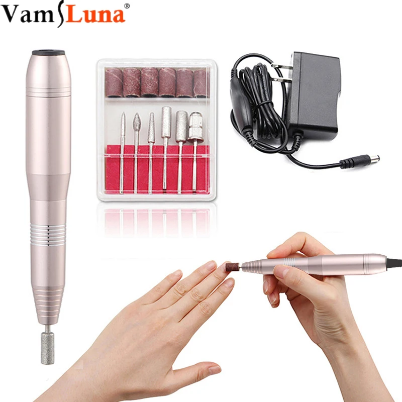 

Nail Drill Pen Kit Electric Pedicure Machine Sanding Polishing Grinding Manicure Machine 6 Drill Bits Nail File Nail Art Tools