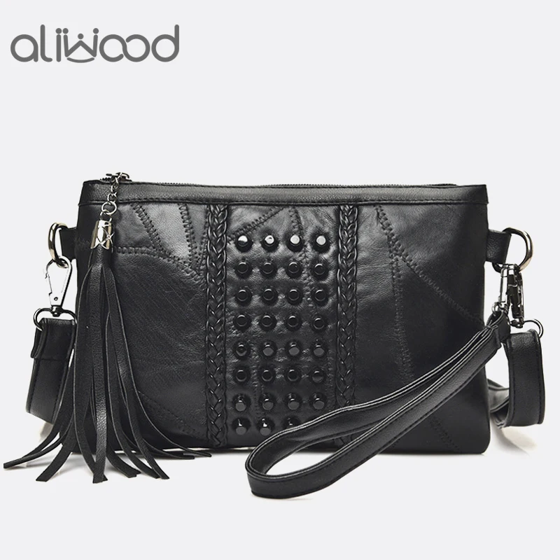 

Aliwood Fashion Genuine Leather Tassel Women bag Rivet Clutches Shoulder Messenger Bags Female Crossbody bags Bolsas Feminina