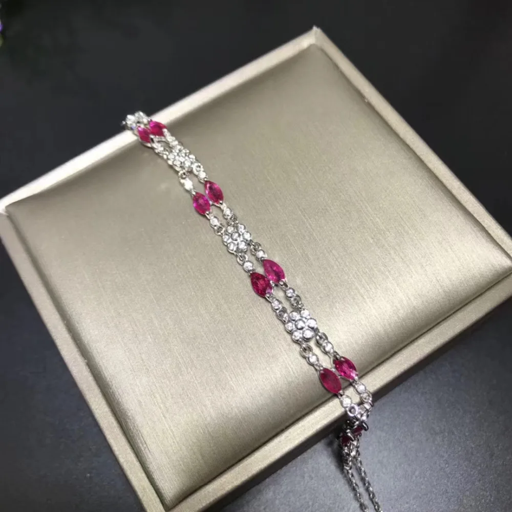 Rubis rouge naturel mode luxueux rhombique Bracelet de pierres précieuses naturelles Bracelet S925