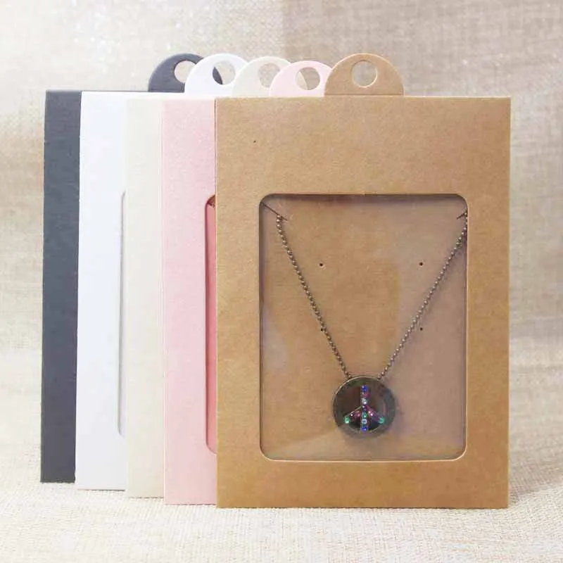 

50sets Vintage kraft/pink/beige necklacke pendant package hanger window box with card candy/gift box packing window hanger box