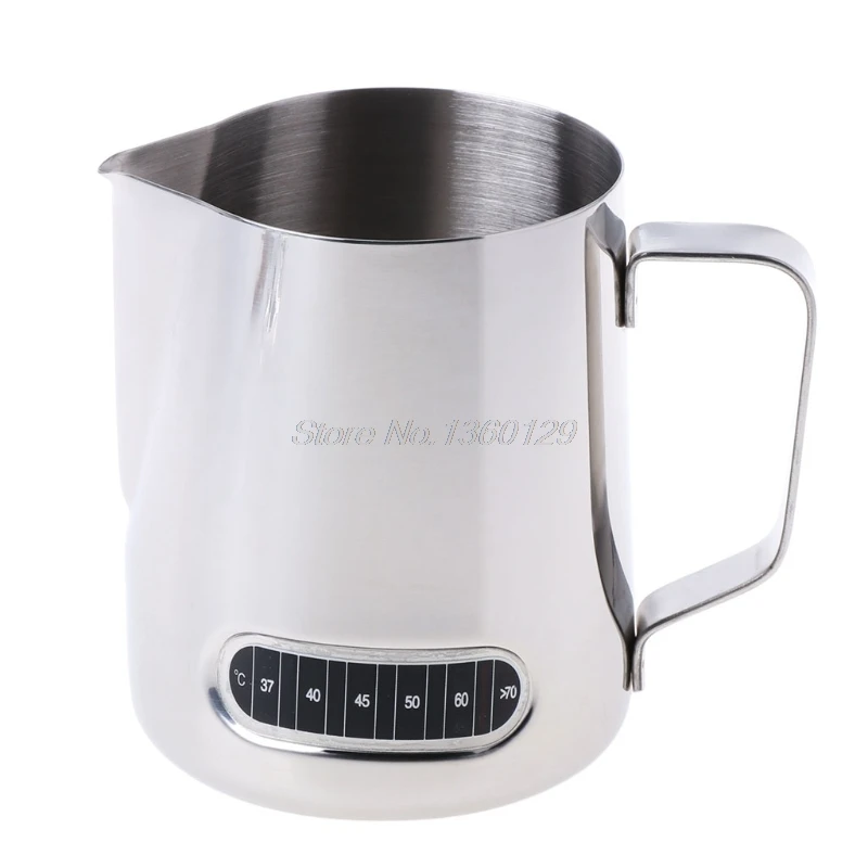

Stainless Steel Milk Frothing Jug Barista Coffee Pitcher With Thermometer 600ml Dropship