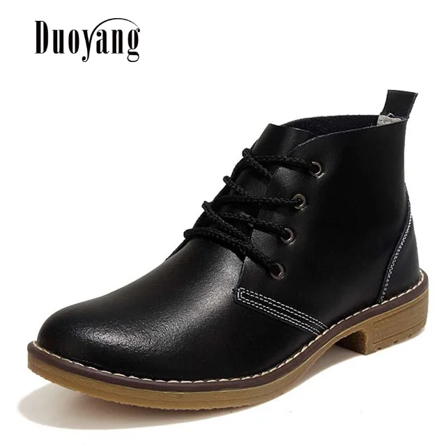 

Women Motorcycle Boots 2018 Trendy Casual Martin Female Ankle Boots Solid Color Lace Up Leather Shoes Waterproof dr martins