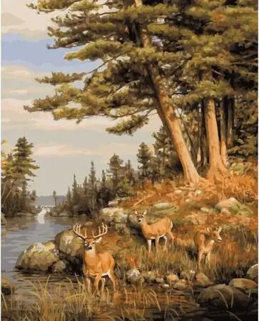 Deer and Pines painting by numbers landscape coloring by numbers canvas painting for living room