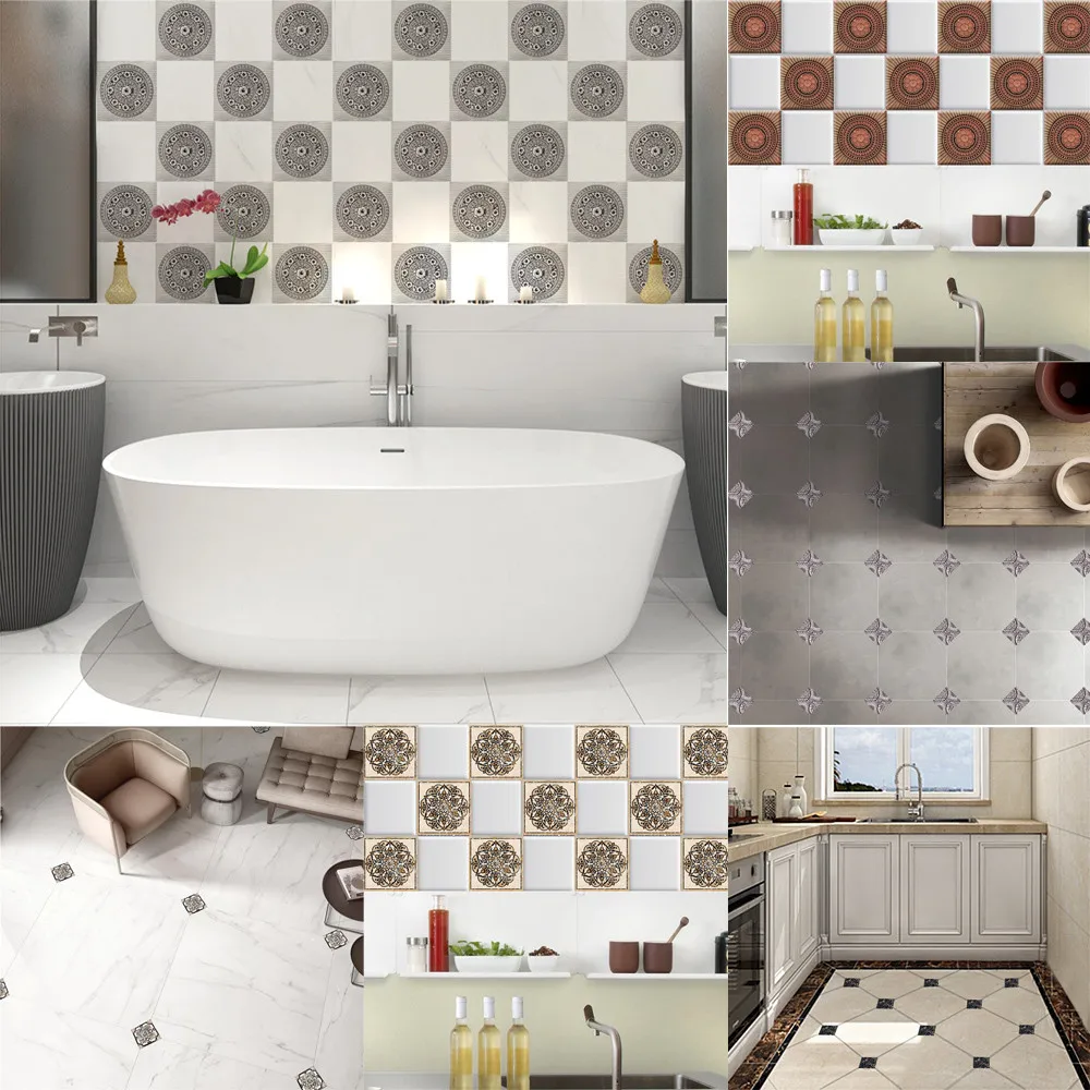 

1 piece set / 10PCs PET waterproof sticker self-adhesive tile art floor wall decal sticker DIY kitchen bathroom decoration M4