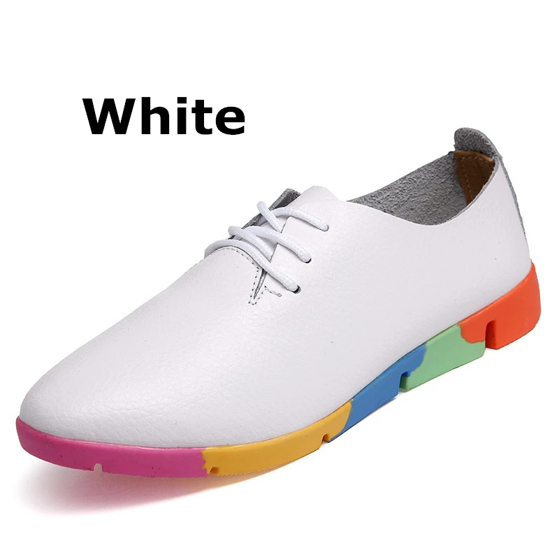 DONGNANFENG/Женская обувь на плоской подошве; лоферы из натуральной коровьей кожи; мягкая свиная кожа; повседневная обувь на шнуровке; Размеры 35-44; AZE-910 - Цвет: white