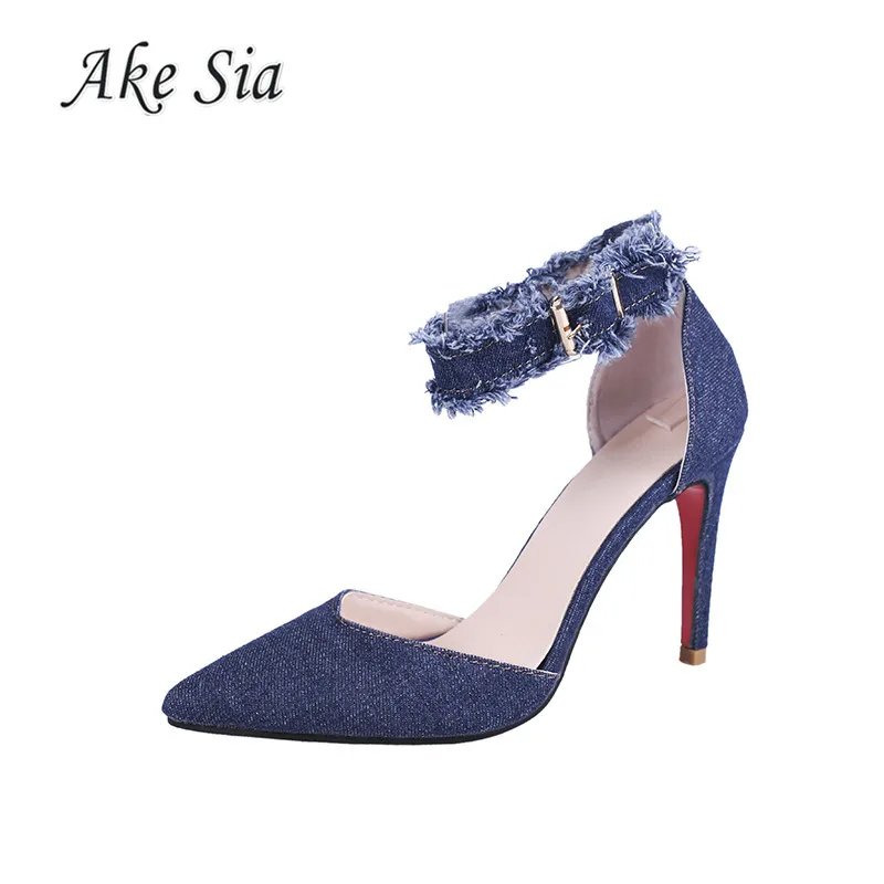 

2019 spring and summer new high heel women's pointed comfortable stiletto denim shoes women's simple fashion toe shoes y097