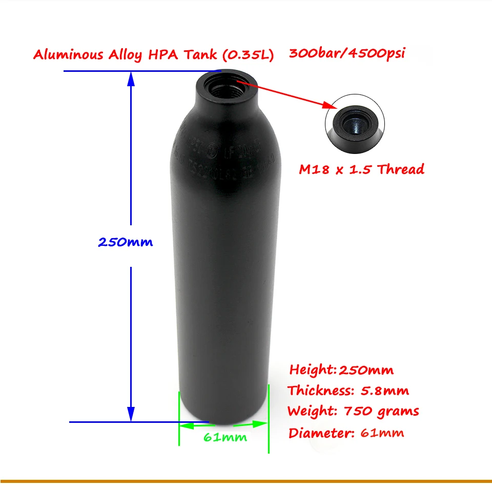 Qupb 0.35l Пейнтбол высокого Давление цилиндр Пользовательские Бутылки 4500psi hpa бак 21ci черный m18 * 1.5 Нитки tkm035
