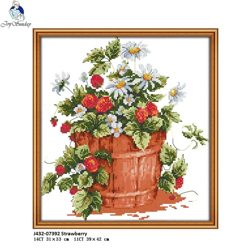 Joy Sunday Chinese Cross Stitch kits Strawberry Pattern DMC 14CT 11CT Cotton Fabric Home Decor Painting Factory Wholesale | Дом и сад