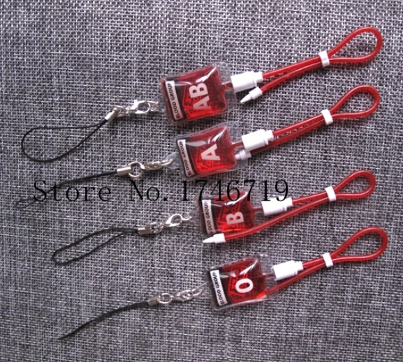 

New 1 pcs Popular PVC Blood Pack Key Chains Keys Lanyard A B O AB Gift P-80