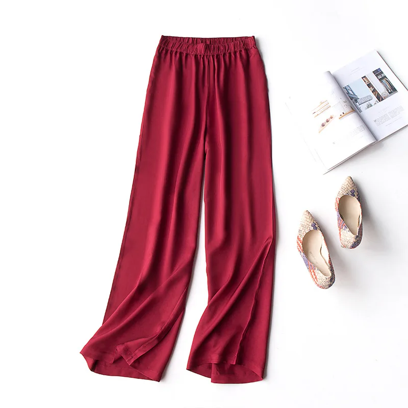 Медные аммиачные шелковые брюки свободные с высокой талией буксировочные брюки вертикальные на ощупь широкие брюки женские летние - Цвет: wine red