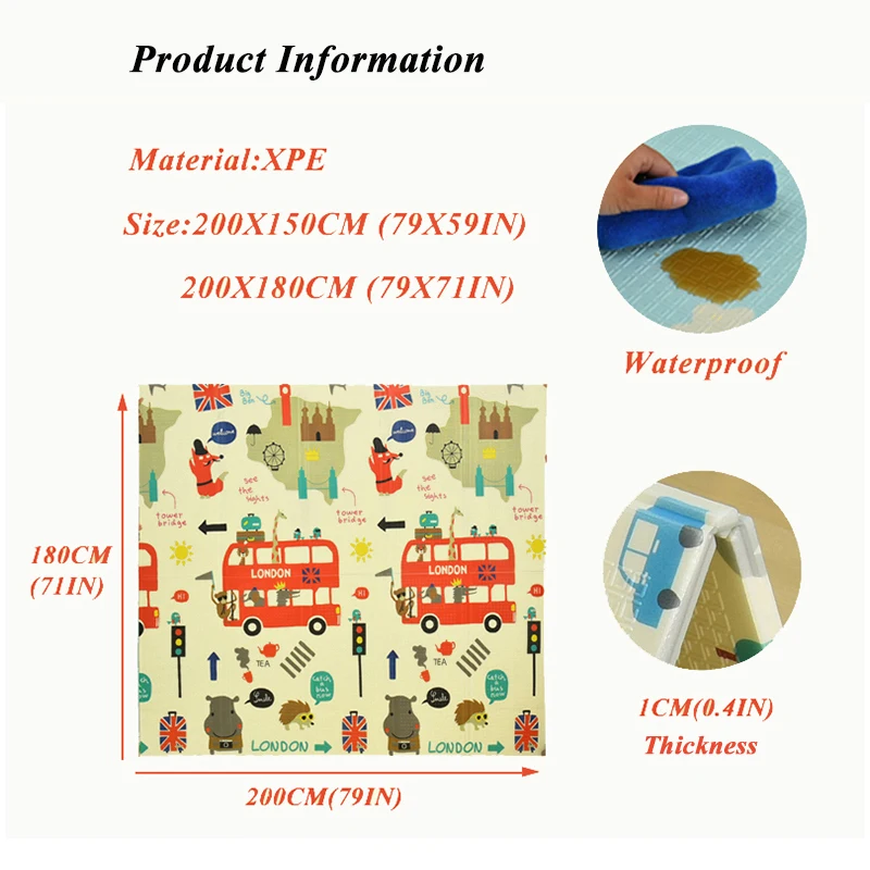 Infant Shining Reversible Baby Play Mat Cartoon Soft Mat Big Size 180*200*1CM Thickened Kids Rug Ga