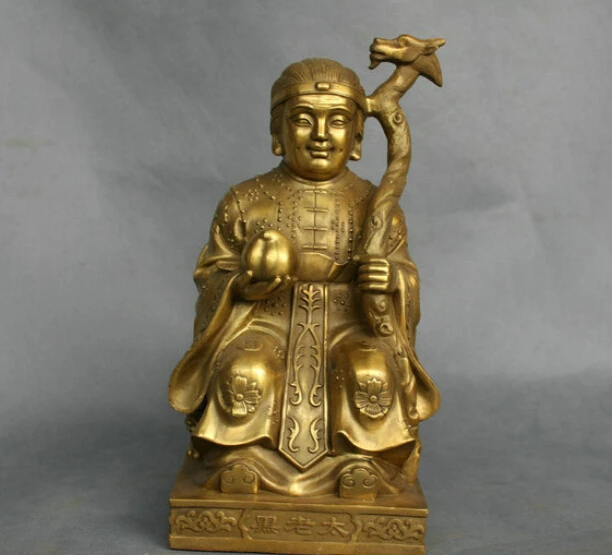 

10'' China Mythology Old Lady Hold Peach and Dragon Stick Bronze Statue R0712 (B0413)