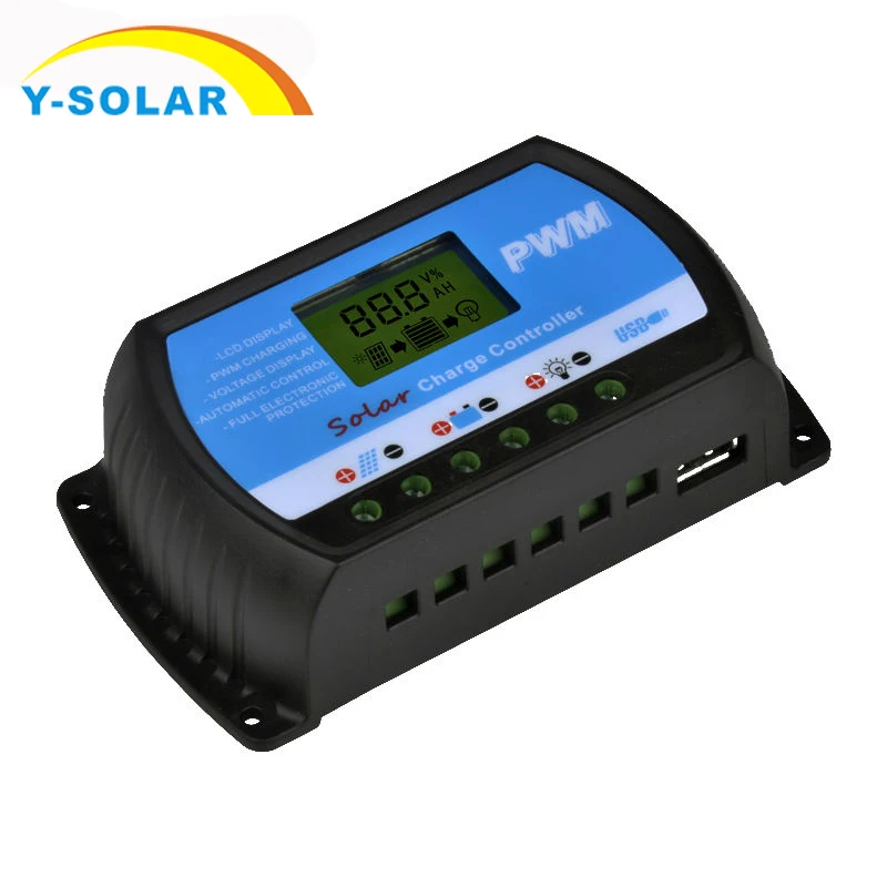 Y-SOLAR PWM 10A 20A 30A 40A Solar Charge Controller 12V 24V Auto LCD Display Solar Regulator RTD for Max 50V Panel Input USB 5V