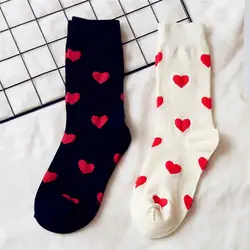 1 пара, женские модные зимние Осенние Теплые повседневные носки, милые Дышащие носки с вышивкой, красное сердце любовь, удобные хлопковые