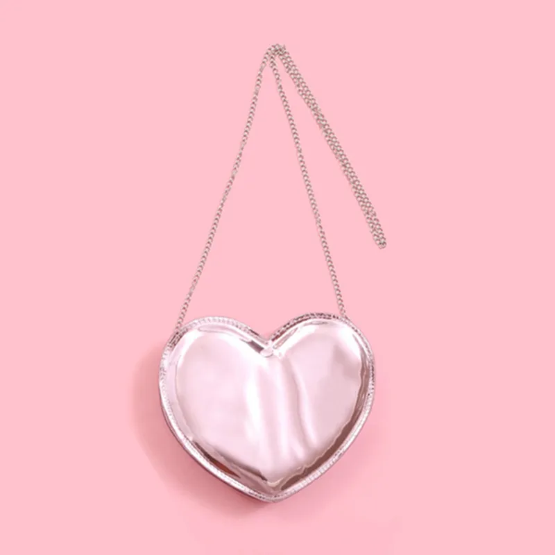 

Jelly Chic Love Chain Women Shoulder Bag Girl Pink Cute Summer Reflection Laser Heart Small Messenger Bag Handbags Designer