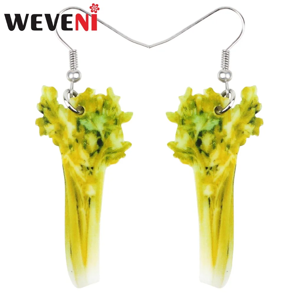 WEVENI Acrylic Fresh Celery Earrings New Long Dangle Drop Fashion Vegetable Jewelry For Women Girls Bijoux Female Gift Dropship | Украшения