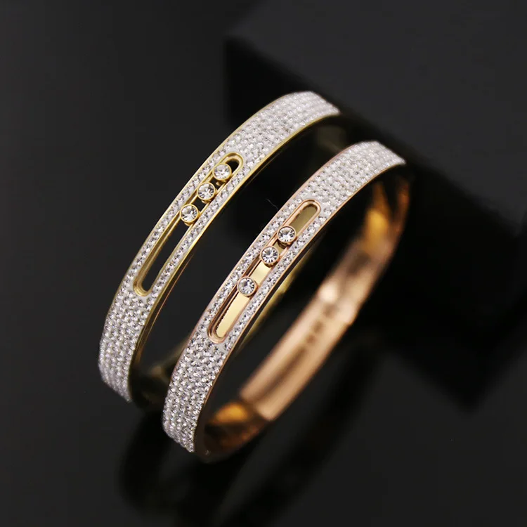 TYME Fashion Trendy Stainless Steel love Bangles Bracelets For Women Gold Color Move Crystal H Bracelet